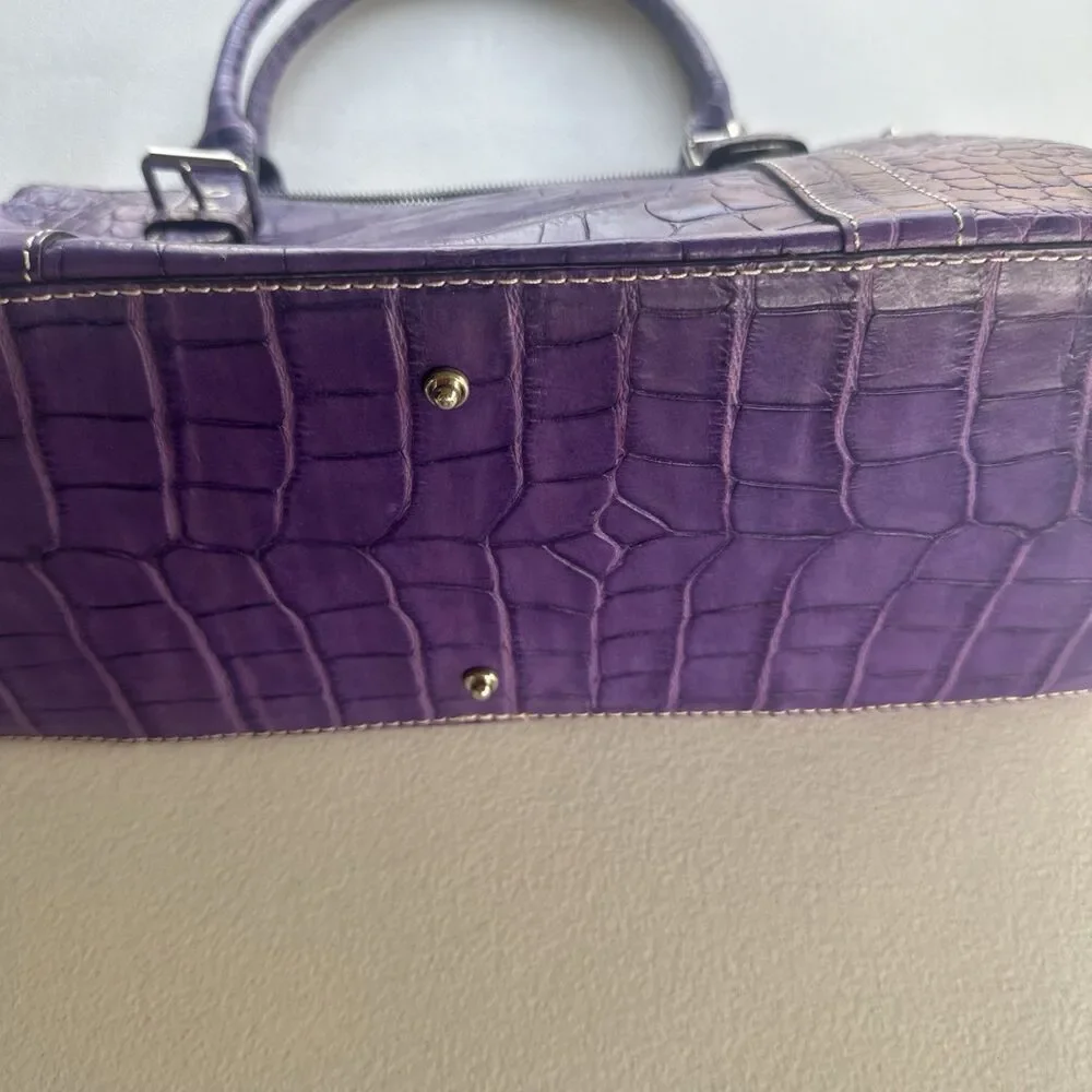 Dooney & Bourke Purple Nile Crocodile Embossed Domed Satchel Leather Bag Y2k